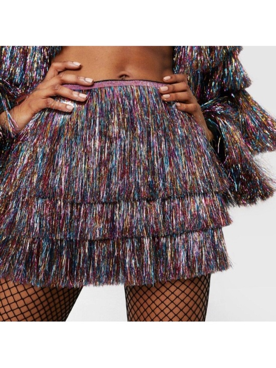 Nasty Gal Pants - NTW Multicolor Metallic Fringe Tiered Mini Skirt